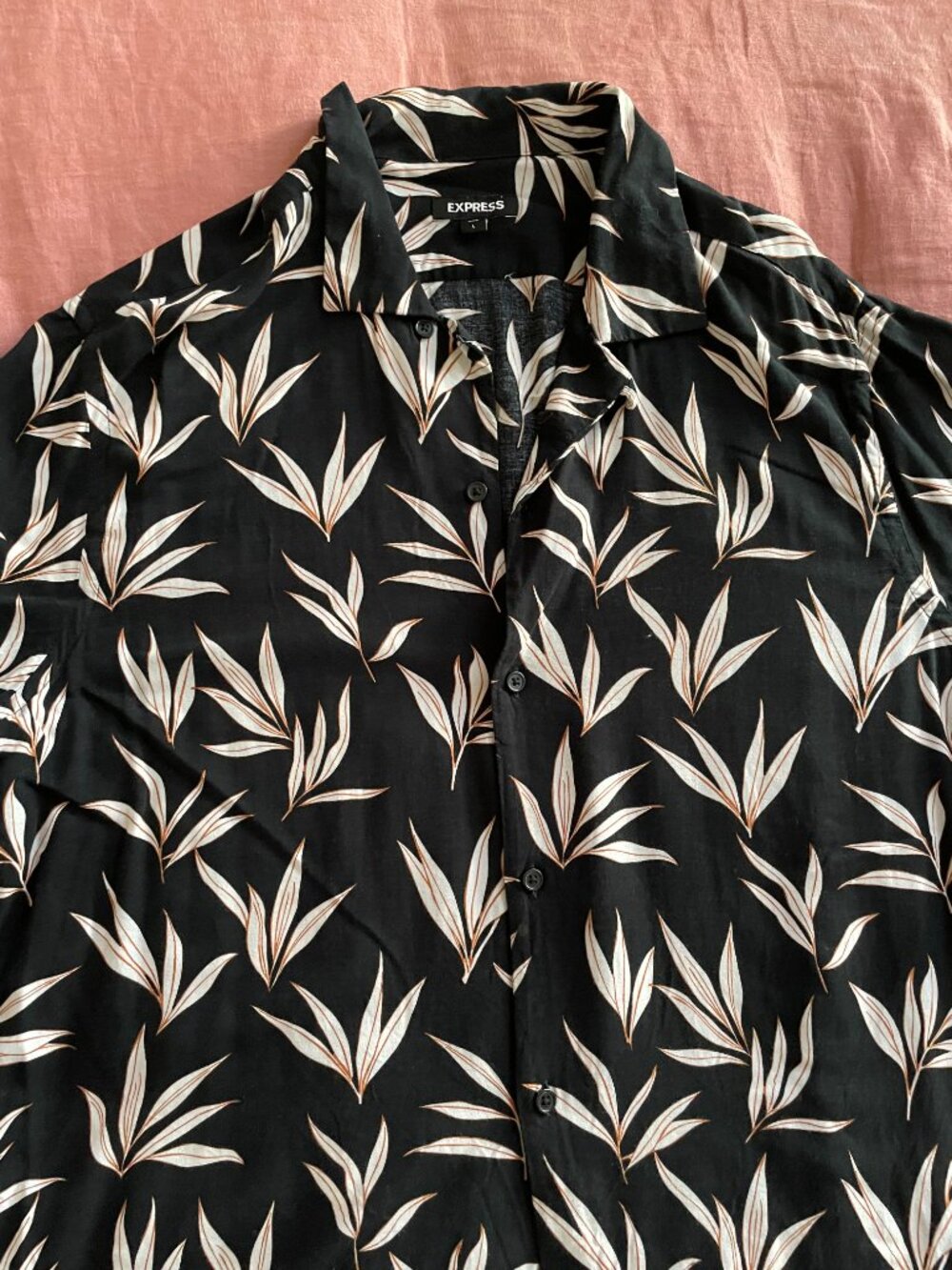 Express Leisure Tropical 100% Viscose Button Up Shirt - Size L